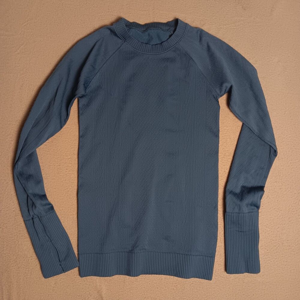 Lululemon Rest Less Pullover Top XS/S Womens Carbon Blue Textured Long Sleeve
